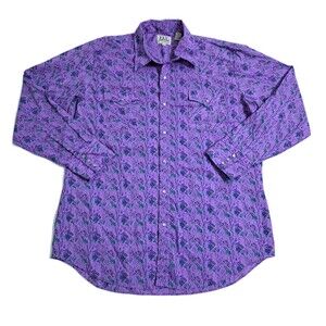 Ely Cattleman Shirt Men's Large to XL 17 35 Pearl Snap Western Aztec Purple 90s